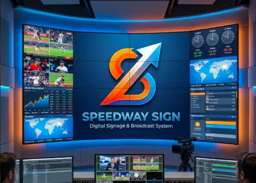 Speedway SIGN broadcast studio managing sports, weather, data and digital content
